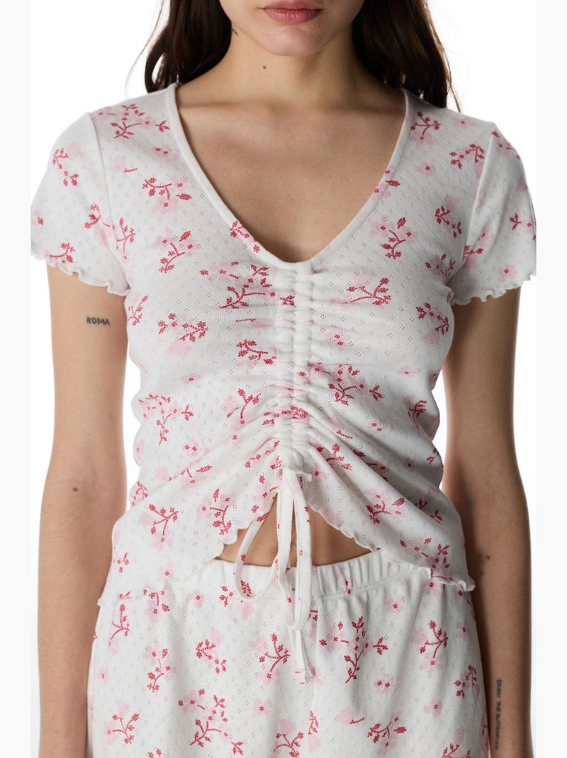 Blossom pointel t-shirt de pijama floral de manga curta penti Branco sujo - Kiabi