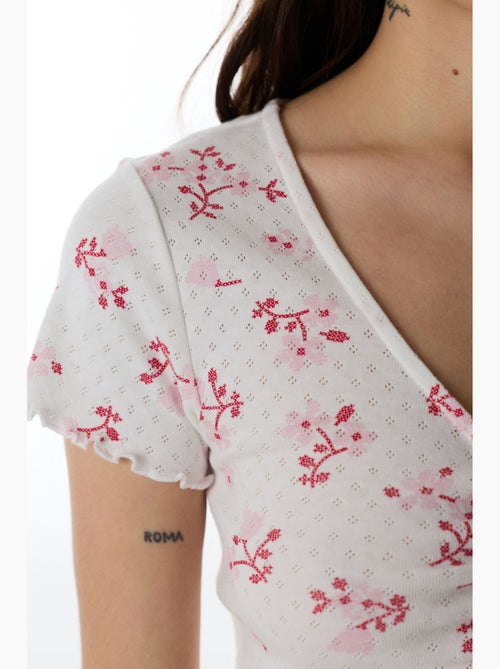 Blossom pointel t-shirt de pijama floral de manga curta penti - Kiabi