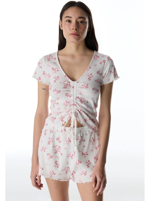 Blossom pointel t-shirt de pijama floral de manga curta penti - Kiabi