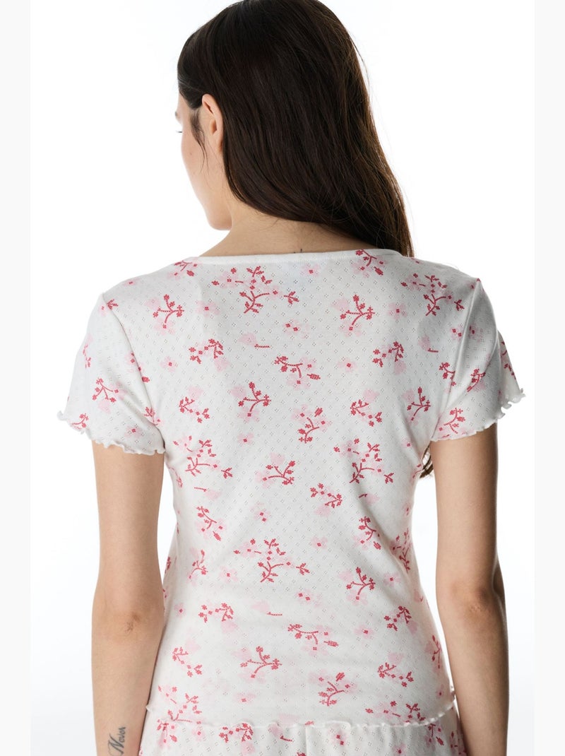 Blossom pointel t-shirt de pijama floral de manga curta penti Branco sujo - Kiabi
