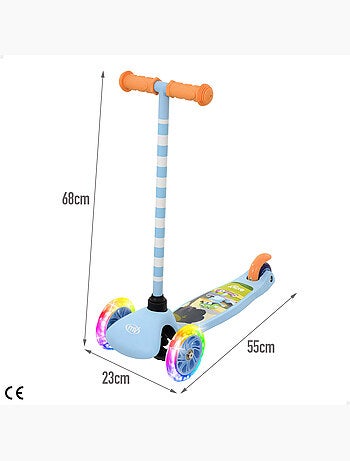 Bluey scooter de 3 rodas, 55x23x68 cm, máx. 20 kg, com luzes e freios