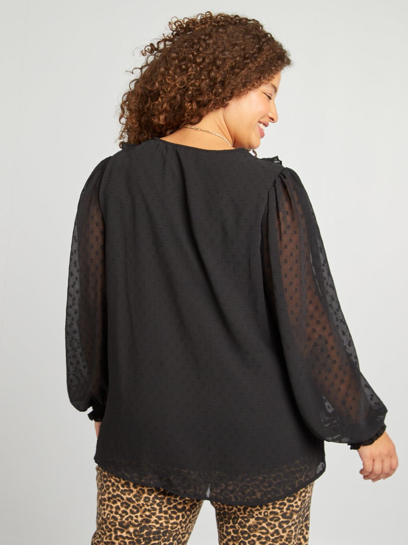 Blusa a ponto cheio e com folhos Preto - Kiabi
