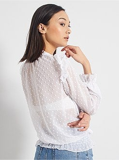 Blusa a ponto cheio e folhos - Kiabi