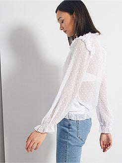 Blusa a ponto cheio e folhos - Kiabi
