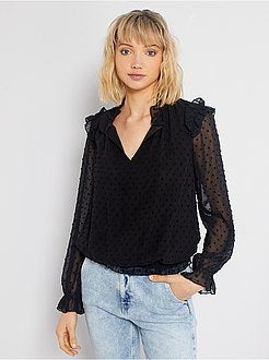 Blusa a ponto cheio e folhos - Kiabi