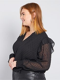 Blusa a ponto cheio e folhos - Kiabi