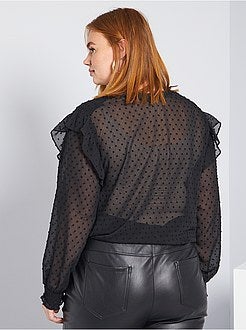 Blusa a ponto cheio e folhos - Kiabi