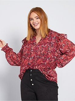 Blusa a ponto cheio e folhos - Kiabi