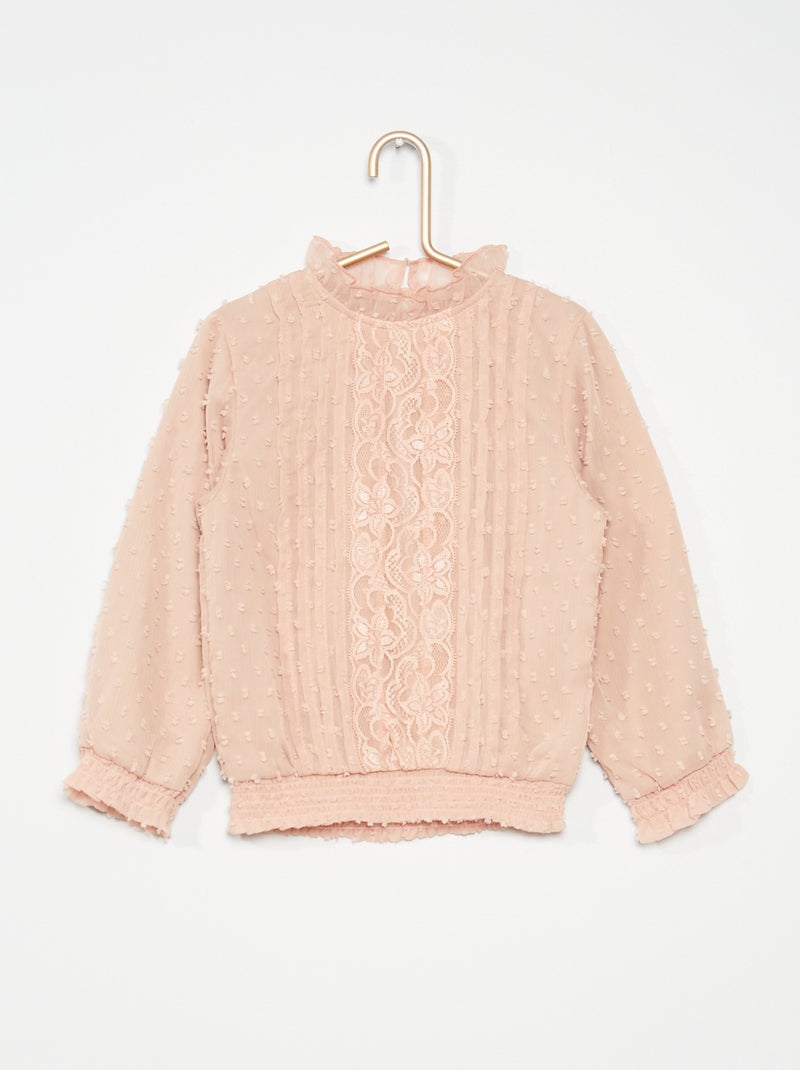 Blusa a ponto cheio e renda Rosa - Kiabi