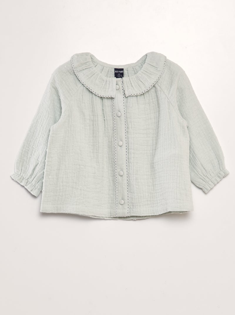 Blusa a ponto cheio em gaze de algodão AZUL - Kiabi