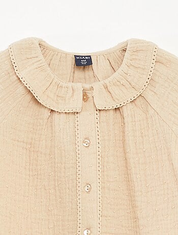 Blusa a ponto cheio em gaze de algodão
