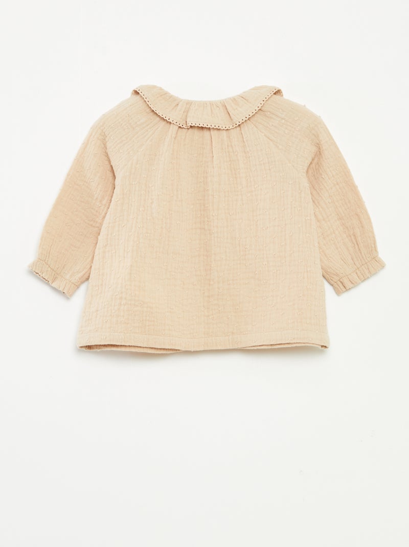Blusa a ponto cheio em gaze de algodão Bege - Kiabi