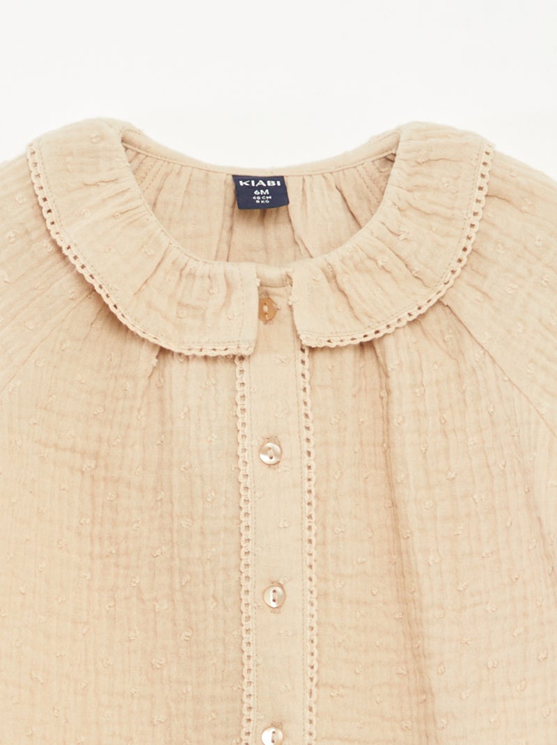 Blusa a ponto cheio em gaze de algodão Bege - Kiabi
