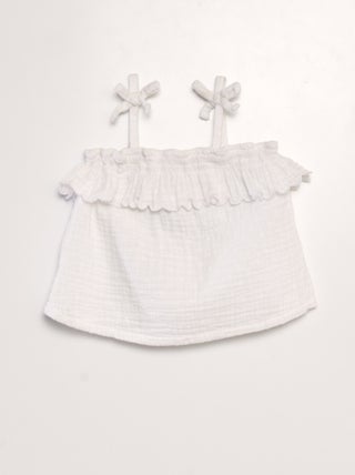 Blusa a ponto cheio em gaze de algodão