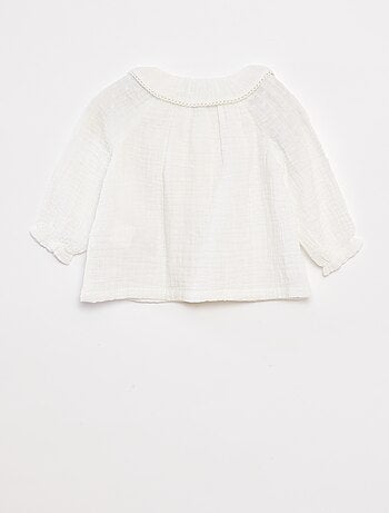 Blusa a ponto cheio em gaze de algodão
