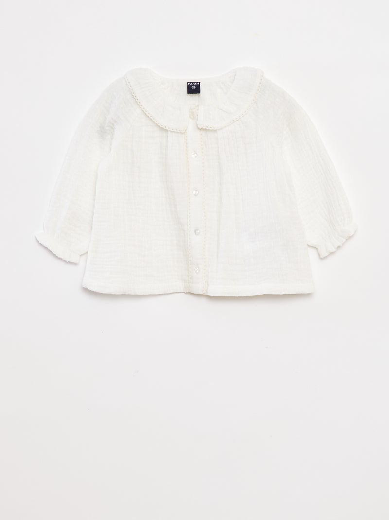 Blusa a ponto cheio em gaze de algodão Branco - Kiabi