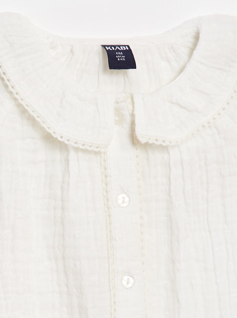 Blusa a ponto cheio em gaze de algodão Branco - Kiabi