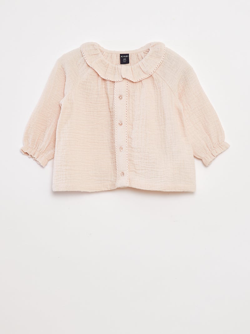 Blusa a ponto cheio em gaze de algodão Rosa - Kiabi