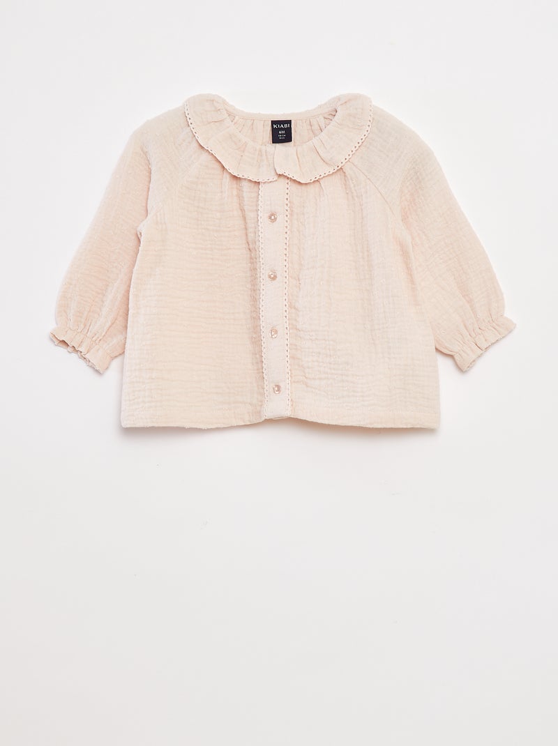 Blusa a ponto cheio em gaze de algodão Rosa - Kiabi