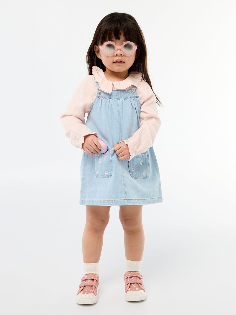 Blusa a ponto cheio em gaze de algodão Rosa - Kiabi