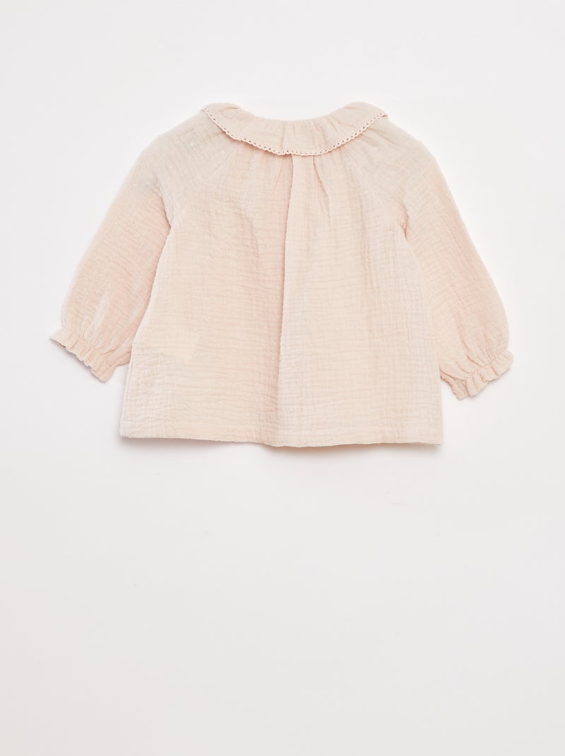 Blusa a ponto cheio em gaze de algodão Rosa - Kiabi