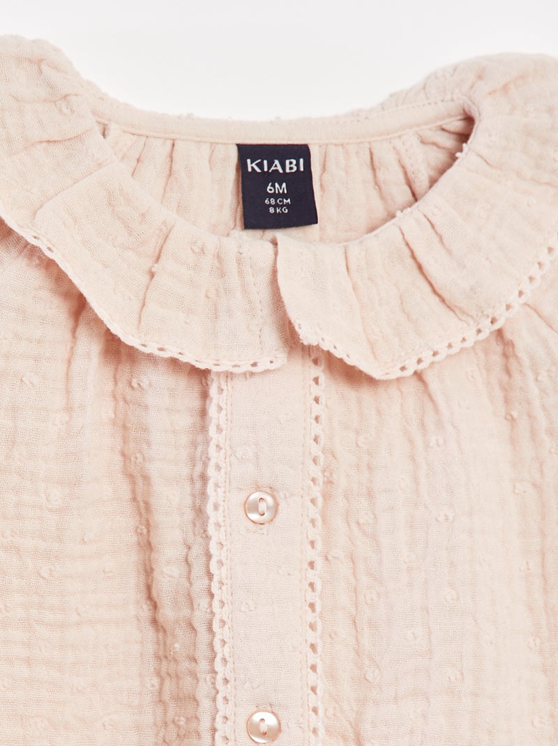 Blusa a ponto cheio em gaze de algodão Rosa - Kiabi