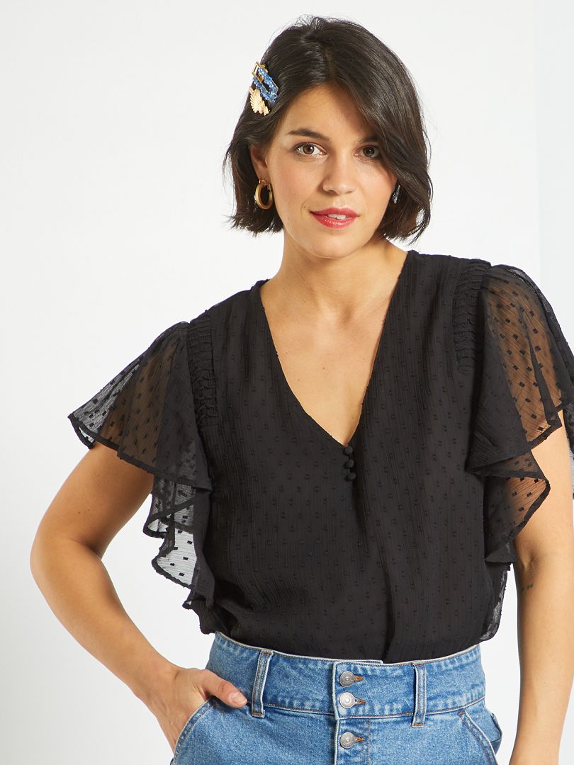 Mini Blusa de Malha com Ponto de Cobertura (Cinza / Preto)