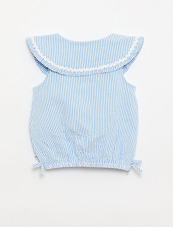 Blusa à riscas de popelina com gola Claudine