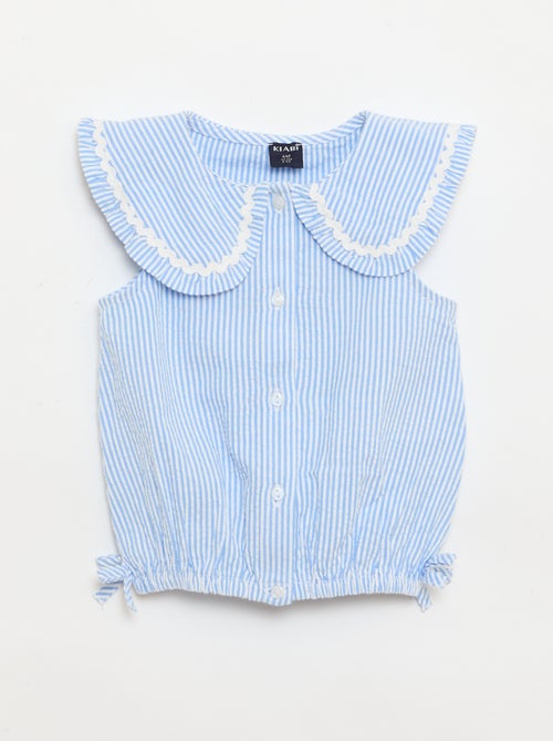 Blusa à riscas de popelina com gola Claudine - Kiabi