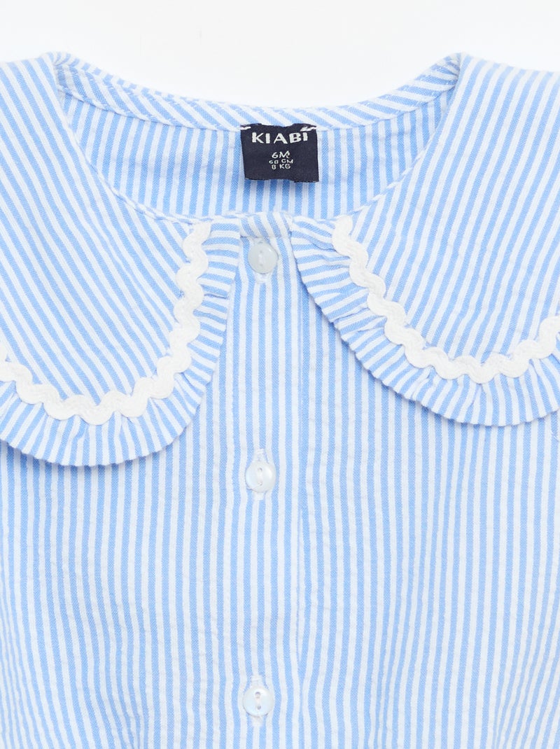 Blusa à riscas de popelina com gola Claudine Azul - Kiabi