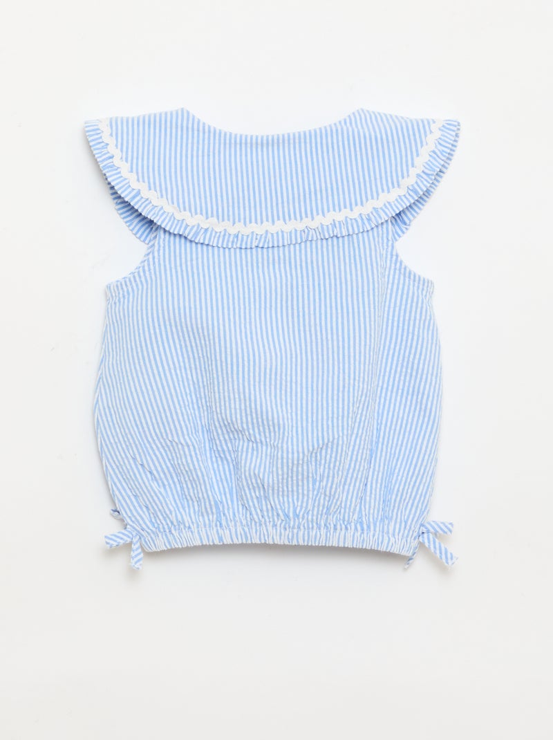 Blusa à riscas de popelina com gola Claudine Azul - Kiabi
