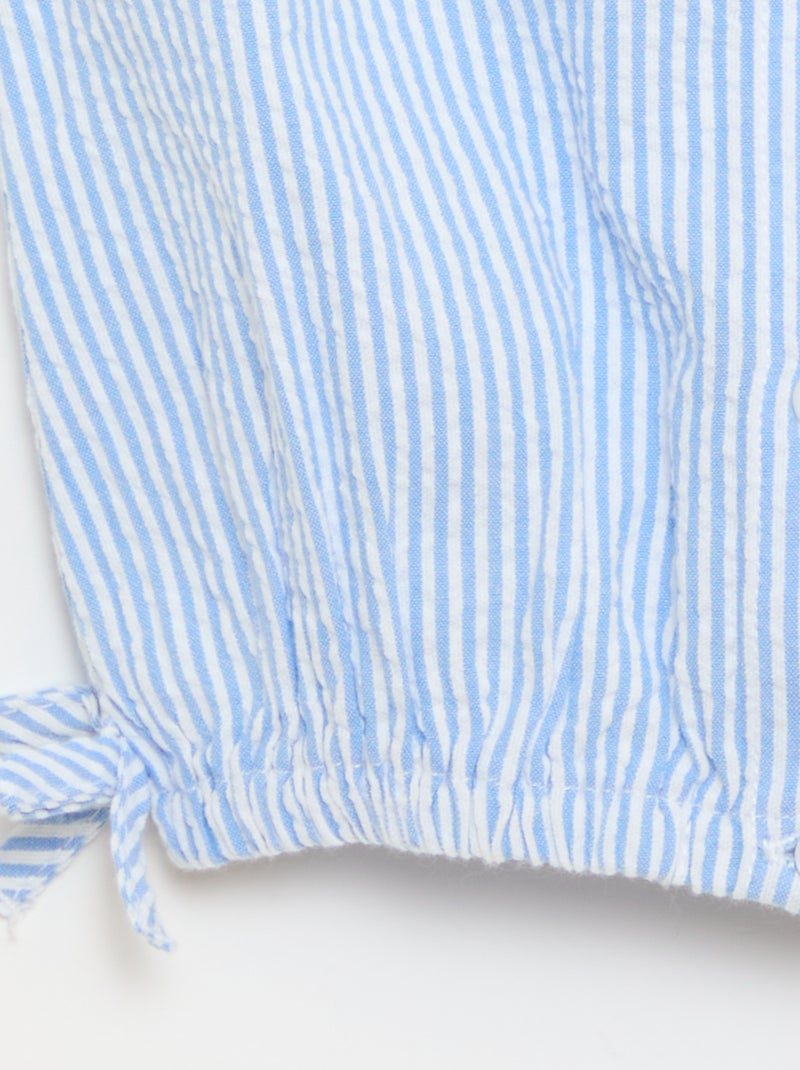 Blusa à riscas de popelina com gola Claudine Azul - Kiabi