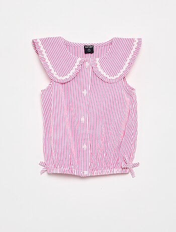 Blusa à riscas de popelina com gola Claudine