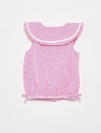 Blusa à riscas de popelina com gola Claudine