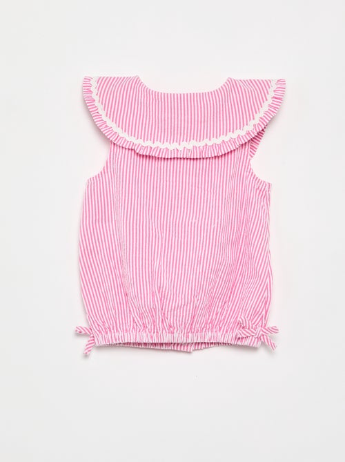 Blusa à riscas de popelina com gola Claudine - Kiabi