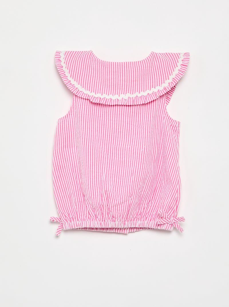 Blusa à riscas de popelina com gola Claudine Rosa - Kiabi