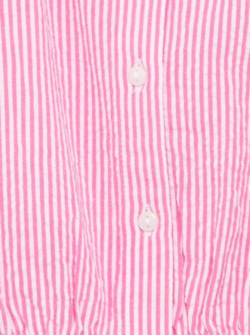 Blusa à riscas de popelina com gola Claudine - Kiabi