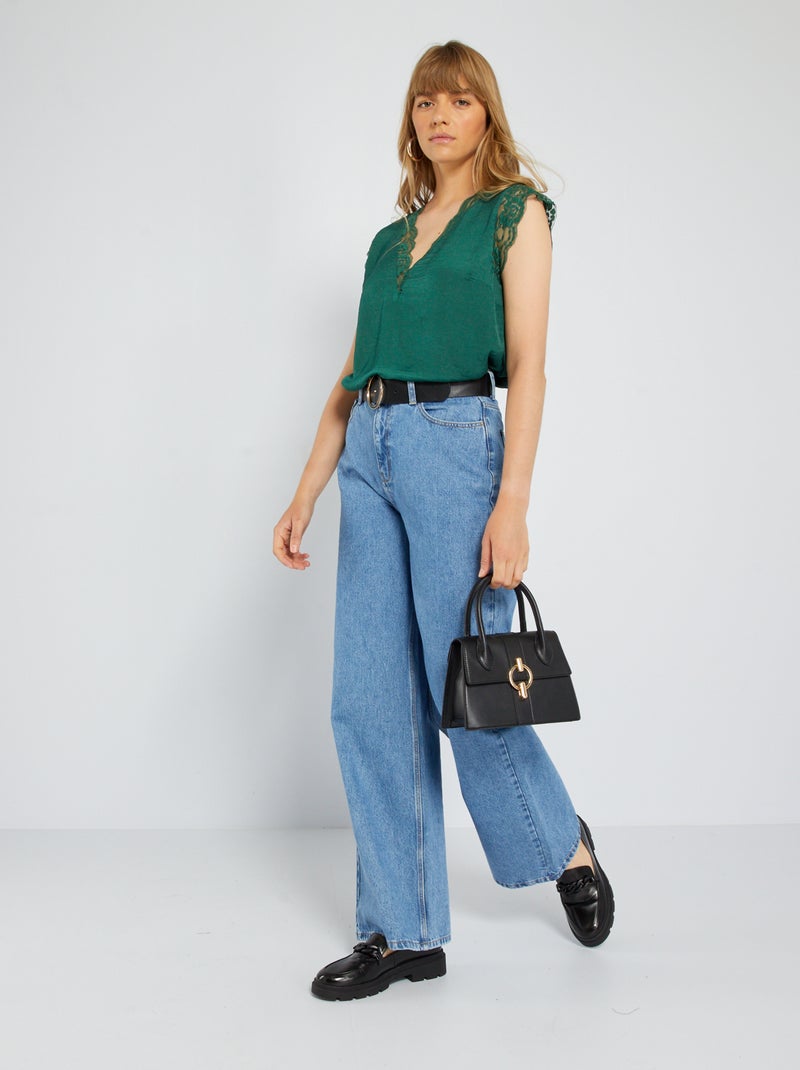 Blusa acetinada com renda Verde - Kiabi
