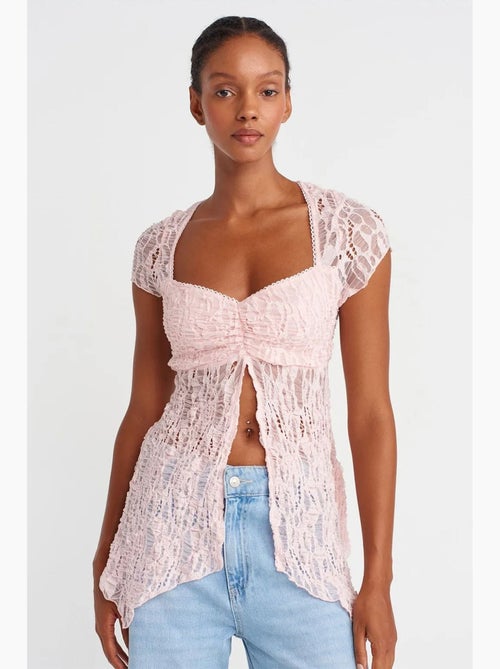 Blusa ajustada renda decote quadrado dilvin - Kiabi Blusa ajustada renda decote quadrado dilvin - Kiabi