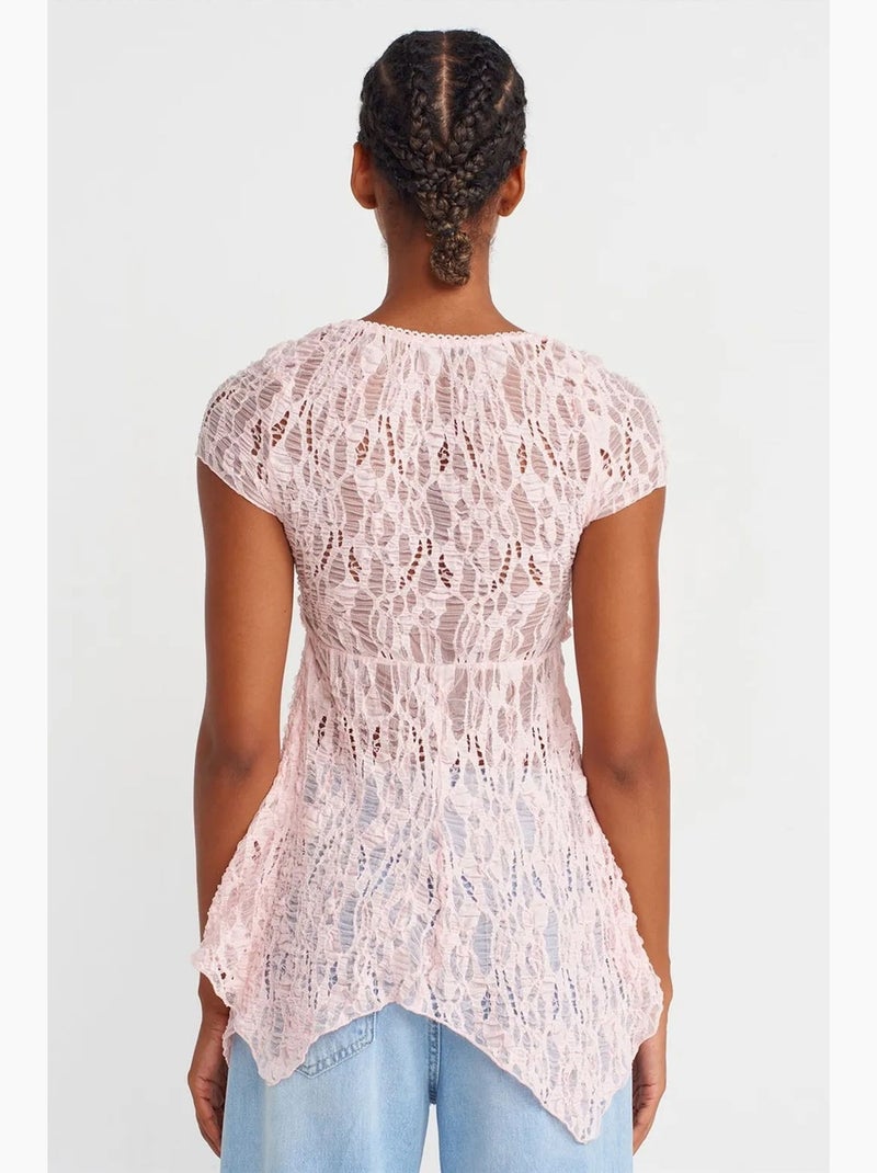 Blusa ajustada renda decote quadrado dilvin Rosa-pálido - Kiabi