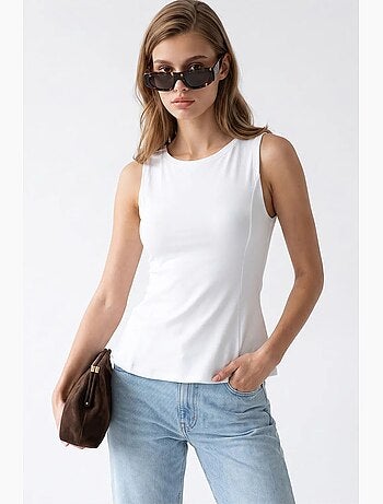 Blusa ajustada sem mangas com gola careca mixray