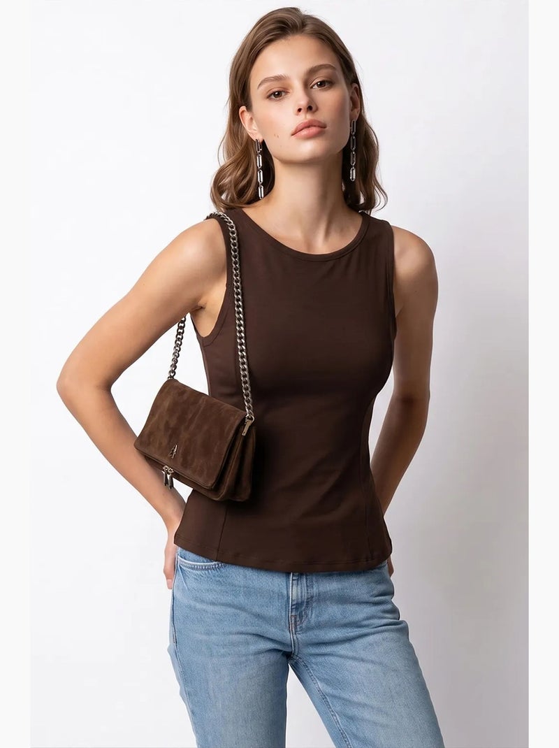 Blusa ajustada sem mangas com gola careca mixray Castanho - Kiabi