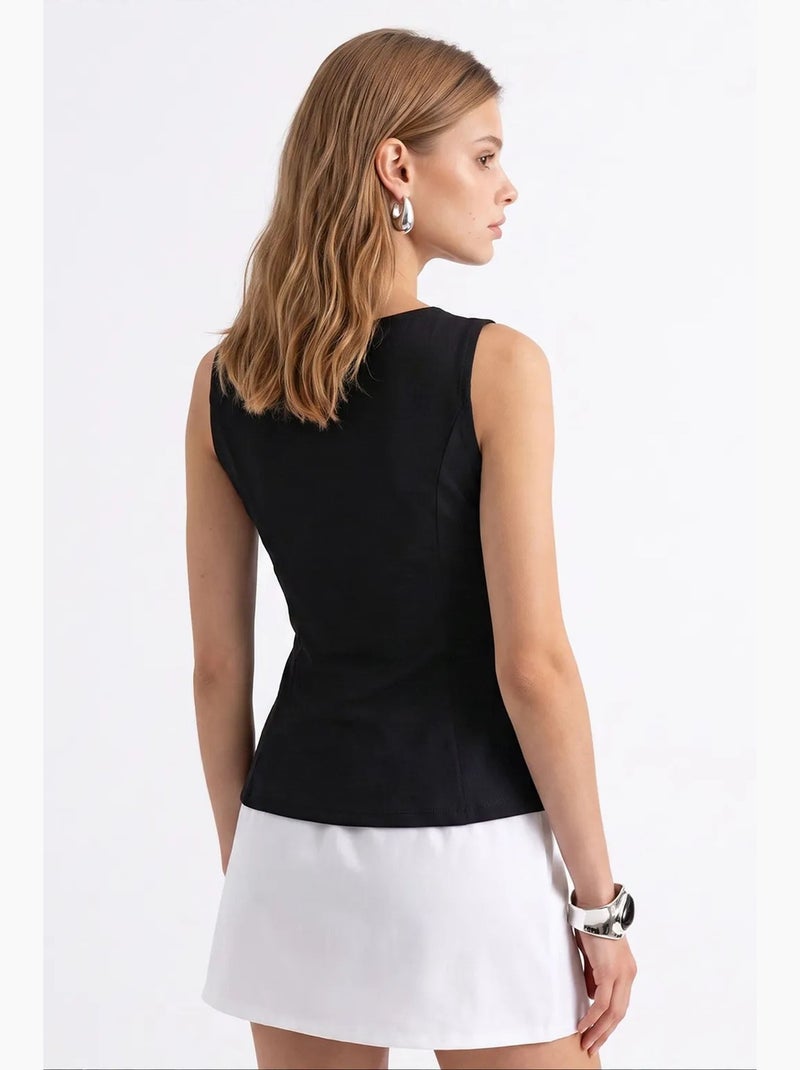 Blusa ajustada sem mangas com gola careca mixray Preto - Kiabi