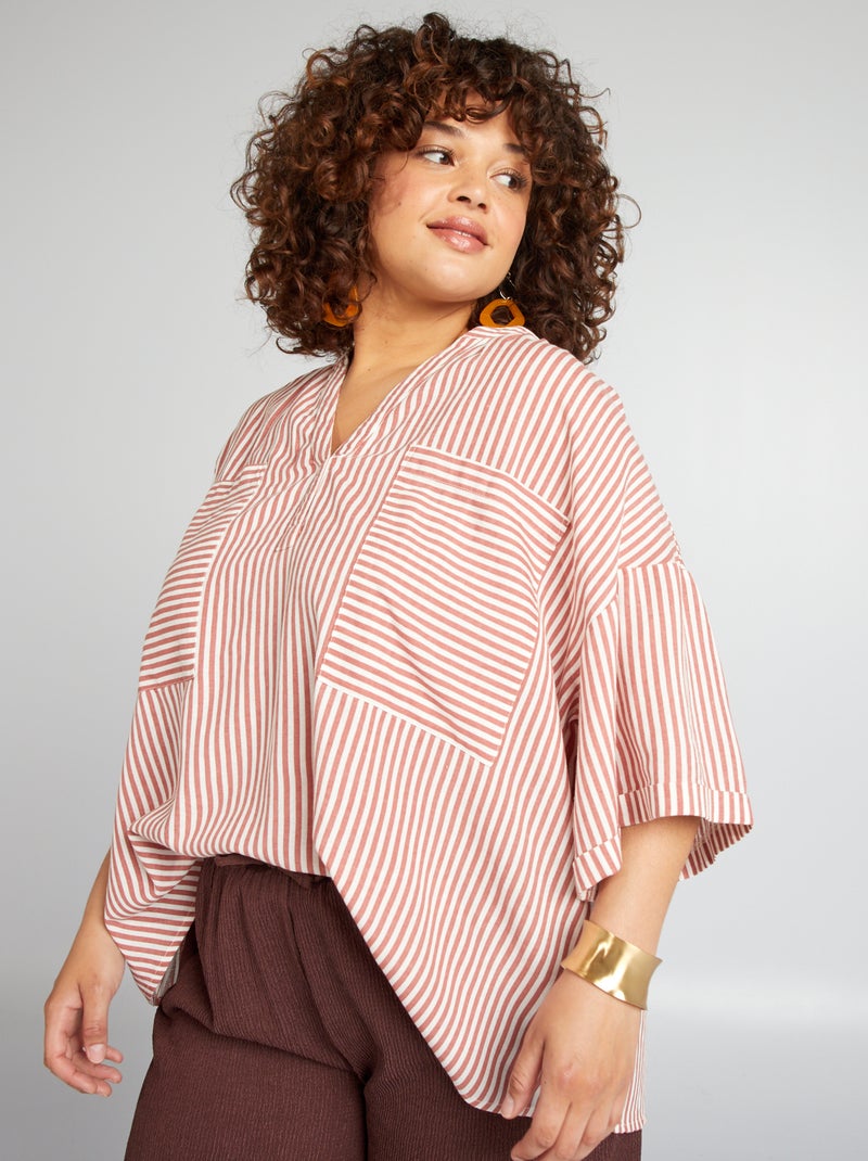 Blusa ampla com decote em bico BEGE - Kiabi