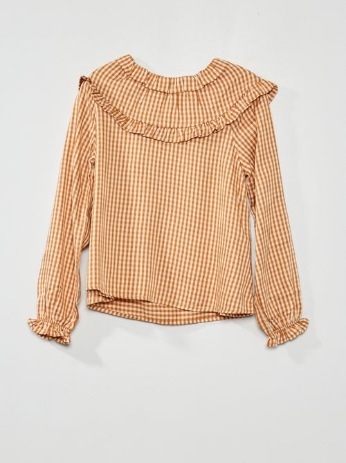 Blusa aos quadrados com folhos - Kiabi