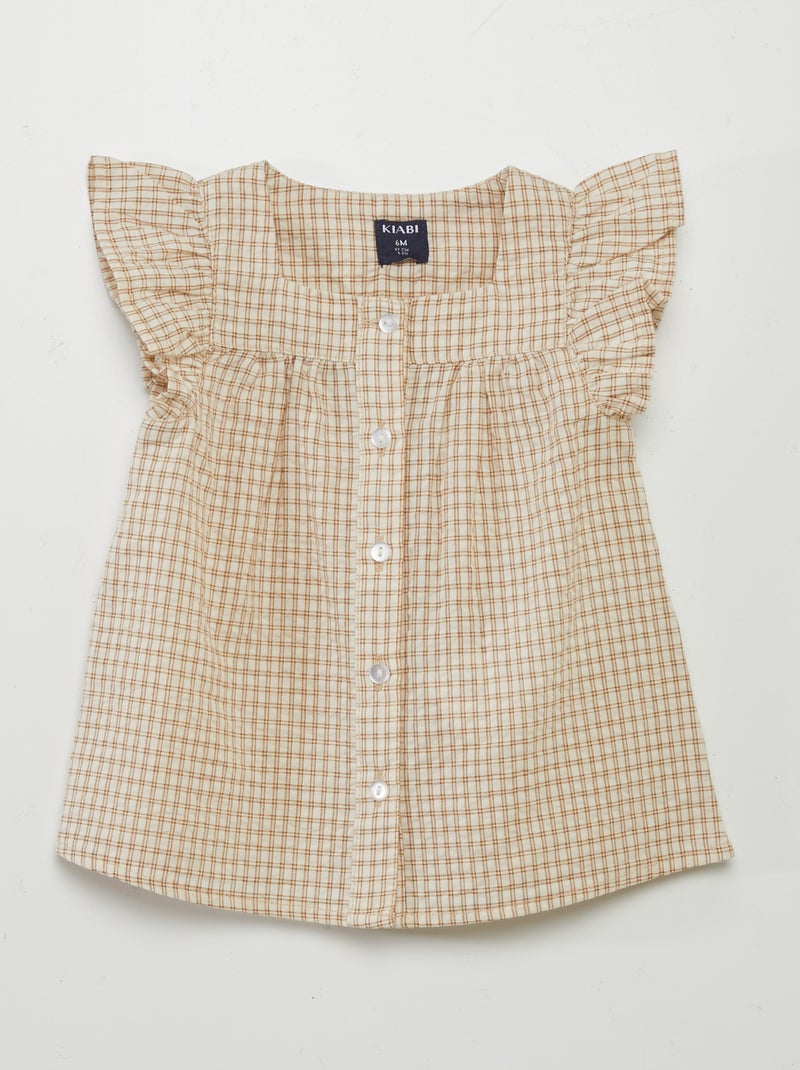 Blusa aos quadrados estilo vichy BEGE - Kiabi