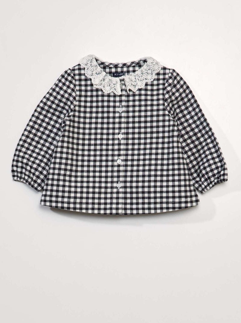 Blusa aos quadrados gola claudine BRANCO - Kiabi