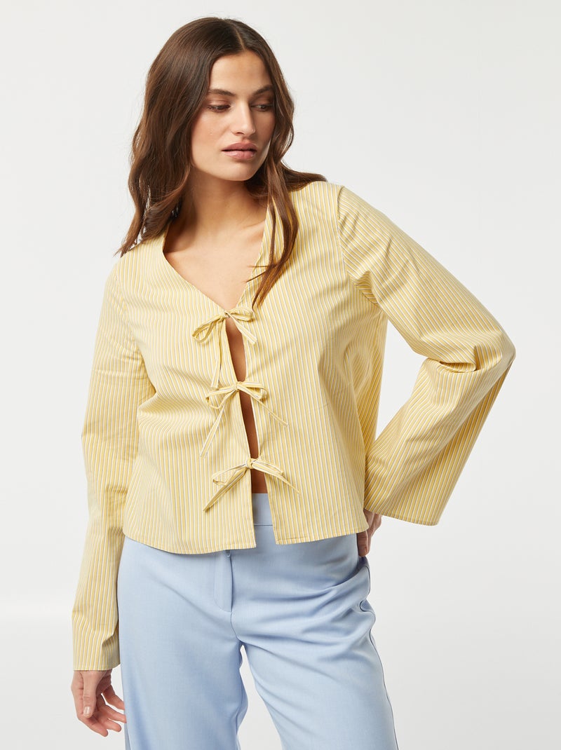 Blusa às riscas com atilhos para atar AMARELO - Kiabi