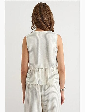 Blusa às riscas com gola redonda e sem mangas hiccup