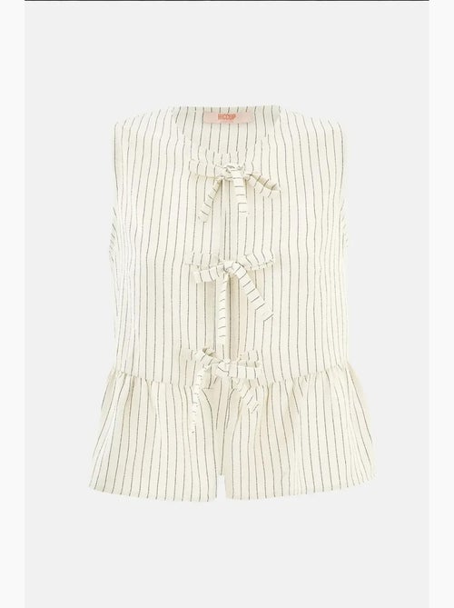 Blusa às riscas com gola redonda e sem mangas hiccup - Kiabi Blusa às riscas com gola redonda e sem mangas hiccup - Kiabi